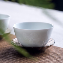 Leisure Cloud Hall Jingdezhen Ceramic Shadow Jade Porcelain Engraving Chicken Cylinder Cup Master Cups of Tea Tea Tea Fu Tea Fu