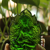 Zen Yue Buddhist art ancient law glass green Tara Buddha Green Tara mother pendant necklace auspicious pendant