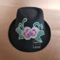  Cloud decoration totem original design womens hat ethnic style hand-embroidered flower black jazz hat sunscreen small top hat