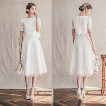 Travel shot light wedding dress 2021 New pregnant woman bride two wear simple Moren Super fairy retro lace dress skirt women