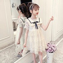 Next win girls short sleeve dress 2021 spring and summer new childrens lace dress foreign style middle child princess dress