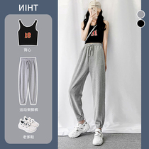 Super fire cec gray sports pants womens spring and autumn high waist casual loose student Harun Wei pants all-match drawstring pants