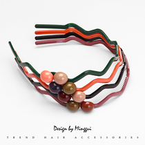 Korean colored wavy bead hairband female non-slip tooth hair accessories thin headband Morandi color base headgear