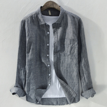 Linen Long Sleeve Shirt Men Loose Casual Spring Fall New White Upper Dress Trendy Cotton Linen Lining Coat