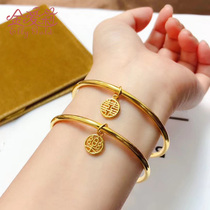 New gold bracelet womens 999 full gold San Sheng III cyanide-free pure gold bracelet 3D hard gold fashion national scenery circle