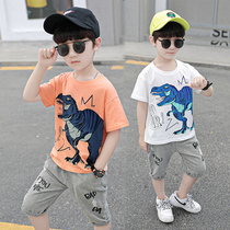 Boy summer suit Handsome trendy 2 fashionable 4-year-old children pure cotton boy summer childrens clothes baby dinosaur clothes