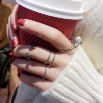 Simple personality Triangle geometric ring set Pearl open index finger ring four-piece set Korean temperament accessories