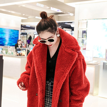 dearyan2021 new red wool one fur women's long lamb wool coat tide