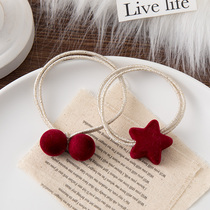 Retro geometric peach heart Star tie hair rope female Net red Ins leather band Sweet Forest head rope Hairband