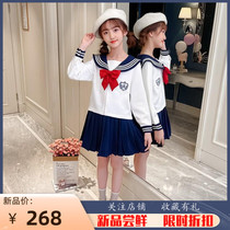 Girls spring and autumn Korean version jk uniforms 2022 new childrens sailor sweatshirt 100 pleated skirt College Wind two-piece suit