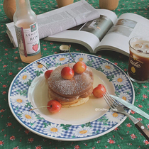 ES) Exports Korea Ins the same small daisy Chrysanthemum Dinner Plate Vintage Ceramic Plate Snack Dish Home Dish tray