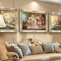 European oil painting living room decorative painting landscape deer triple sofa background wall hanging high-end mural simple European oil painting