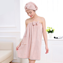 Bath skirt can be worn to touch the chest Bath towel Cotton adult dry hair cap Absorbent head towel Soft bathrobe set chest