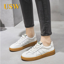 Small White Shoes Woman Genuine Leather 2021 Spring New Korean Version 100 Hitch Flat Bottom Casual Single Shoe Burst Spring Autumn White Board Shoes