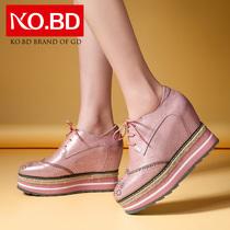 Kobetti pink thick-soled platform shoes womens small height-increasing shoes British square head small leather shoes Leather womens shoes W869