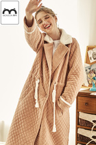Mousse thickened bevelvet clip cotton sleeping robe woman in the middle of a capsized fall collar autumn winter warm bathrobe loose home clothes