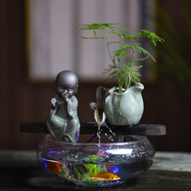 Creative living room home office desktop small glass goldfish tank round ceramic ultra white ecological mini decoration