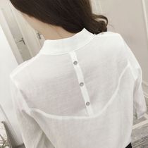 Spring and summer cotton linen white shirt womens five-point sleeve wild collar loose thin mid-sleeve small fresh autumn shirt