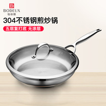 Plattis 304 stainless steel steak frying pan Uncoated Non-stick pan Pan pancakes Gas Induction cooker Universal