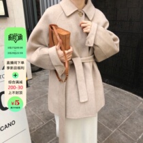 Small man can easily navigate short double - sided cashmere coat 21 winter new loose - tied hair coat