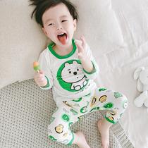 Summer Children Home Air conditioning suit 1 male and female pyjamas suit thin length sleeves 3 bamboo fiber baby lingerie 5 years 2