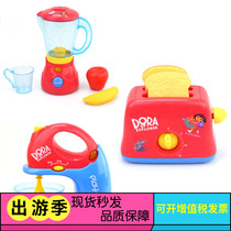 Dora who loves adventure has a family simulation of small appliances kitchen helpers mixers bread machines juicers toys