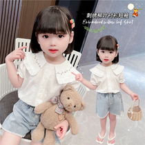 2022 new girl summer dolls collar short sleeves shirt white little girl small crowdsourced bubble sleeveless blouses
