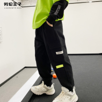 Boy pants cotton autumn childrens trousers middle and big childrens overalls sports pants thin velvet boy spring and autumn leisure loose