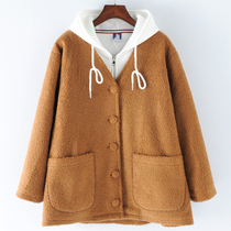 Gugujia large size custom jacket female fat mm300 catties V-neck button-down fleece jacket female casual all-match cardigan female