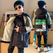 Boys winter wear fleece jacket jacket 2021 new middle and big children plus velvet Parker clothing foreign style tide autumn and winter models