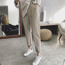 Large size 2020 autumn and winter new fat mm high waist loose thin feet casual wool pants women tide foreign style 200 pounds