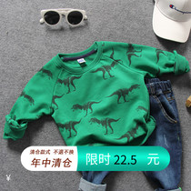 Spring and autumn new childrens baby dinosaur print sweater boys terry long-sleeved T-shirt top wild t