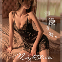 Sexy Sleepwear Womens Flirting Inside Clothing Items Black Silk Sleeping Dress Passion Suit Temptation Midnight Charm Bed