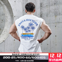 GYMDOG homemade Tide brand Hawaiian element sports vest mens summer sleeveless waistband T-shirt fitness clothes