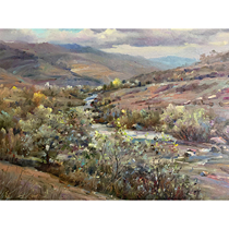 Korean landscape oil painting first-class artist Han Zheyi autumn river living room decoration hanging painting