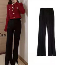 Welfare Ice Silk curl Zhu wide leg pants female split super vertical suit casual pants straight draping trousers