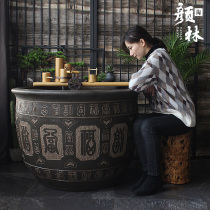 Fine ceramic large cylinder earth pottery large courtyard water tank Zucai tank fish tank water lily basin large carving