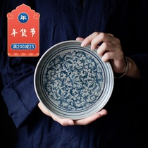 Antique blue and white pot bearing hand-painted Vine orchid Chinese fruit plate tea tray to do old porcelain ceramic tea tray dry bubble tray tea dish