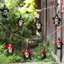 Halloween decorative supplies bar haunted house scene layout black purple skeleton string pull flag bar mall hanging ornaments
