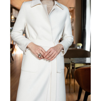 Fan pure white wool coat women 2021 autumn and winter new knee long high-end double-sided woolen coat women