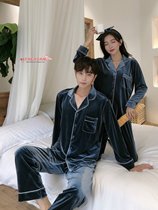 Japan soft honey couple pajamas womens autumn and winter velvet long-sleeved trousers mens home wear suit