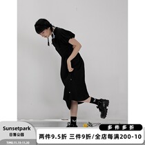 sunsetpark original homemade spring summer bubble sleeve rose dark pattern modified cheongsam long split dress