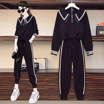 Big Code Womens Clothing 2022 Spring New Micro-Fat Sister Foreign Air Display Slim-Age Fried Street Sportswear Two Sets