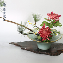 Jingdezhen ceramic lotus plate flower utensils retro narcissus plate Zen Japanese-style Chinese flower arrangement living room decorations