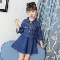 Girls denim dress spring and autumn 2020 Spring and Autumn new childrens foreign style long sleeve denim skirt princess dress