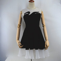 New dress round neck Guo Biting same Black Swan black and white goddess stitching sleeveless organza waist dress