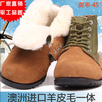 Winter wool Big Head shoes leather wool one leather leather fur protection shoes warm cowhide men wear-resistant non-slip cotton shoes