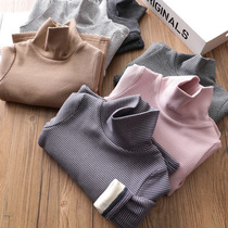 Girls Striped Velvet Base Shirt Winter new baby high collar Long sleeve Top Childrens warm T-shirt Childrens clothing