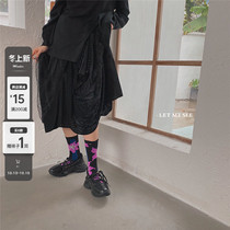 LET ME SEE color combination cute Japanese flowers autumn and winter purple socks Womens Mid-tube socks ins tide long tube