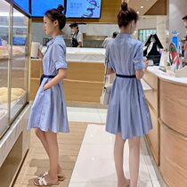 Vertical Striped Dress Dress Woman 2022 Summer New Blue Small Subtemperament Weight Reduction Shirt Collar Skirt Summer Dress